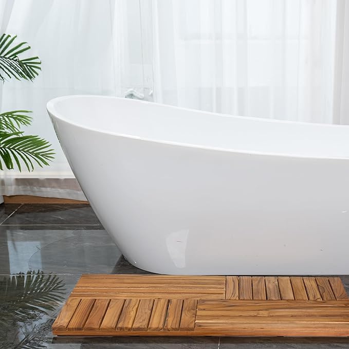 Utoplike Teak Wood Bath Mat, Extra Large Shower Mats for Bathroom 40 x 20in | with Non-Slip Pads, Wooden Floor Sturdy Mat for Inside Shower, Luxury Spa Home or Outdoor
