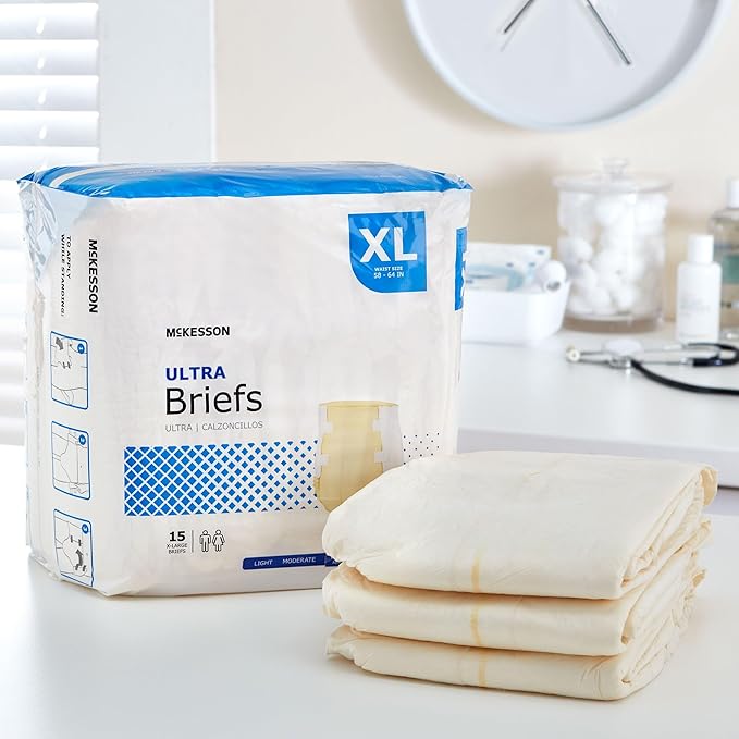 McKesson Ultra Briefs, [60 Count], XL, 58-64 in. Incontinence Adult Diapers with Tabs, Heavy Absorbency, Unisex, Disposable, Elastic Leg Gathers and Contoured Fit for Men and Women