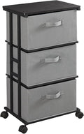 MAX Houser Dresser Tower with 3 Drawers, Grey | Fabric Storage Organizer Unit, Chest of Drawers with with WoodTop, Small Vertical Storage for Guest Room, Closet, Entryway