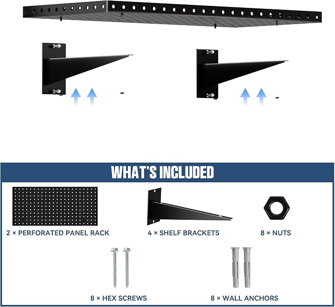 Garage Wall Shelving 2-Pack, 24"x12" Wall Mounted Shelves, Heavy Duty Shelves for Garage Storage, Holds Up to 100 lbs, Black
