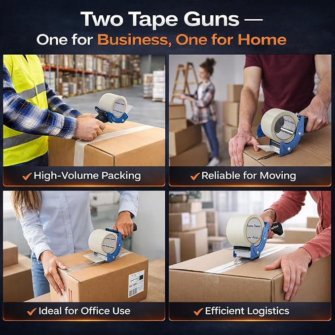 8 Pack Professional 3-Inch Tape Gun Dispenser, Heavy-Duty Packing Tape Dispenser for Shipping Boxes, Quick Reload, Works with Standard & Thick Tape, Ergonomic Handle for Warehouse, Moving & Office