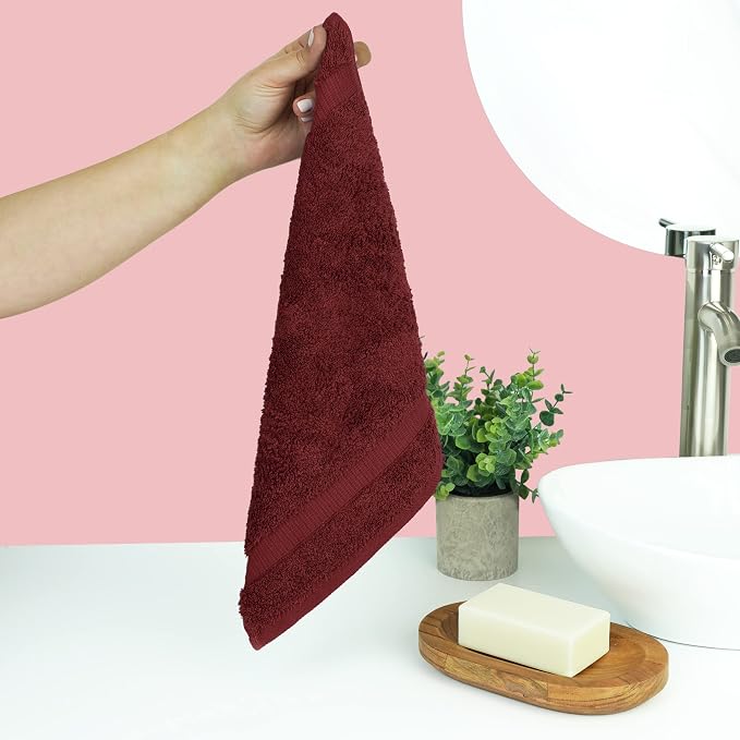 Chakir Turkish Linens 4 Piece Washcloth Set, 100% Cotton Luxury Turkish Washcloths for Bathroom, Soft Absorbent Washcloths, 13 x 13 Inches, Cranberry