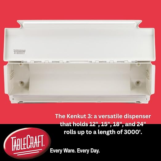 TableCraft KK6 KenKut 24" Film and Foil Dispenser, ABS Construction, Holds 24" Rolls up to 6" Diameter, Anti-Static Bar, Metal Safety Blade, Wall-Mount & Suction-Cup Options, Dishwasher Safe
