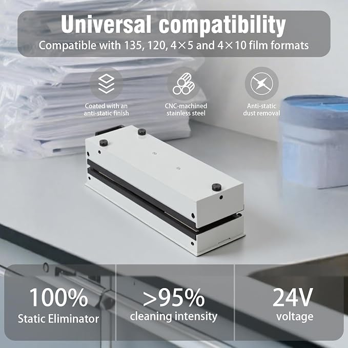 Electric Dust Remover for Film, Anti-Static Collector with Wool Brush & Fan, Compatible with 135/120/4x5/8x10 Formats, for Darkroom