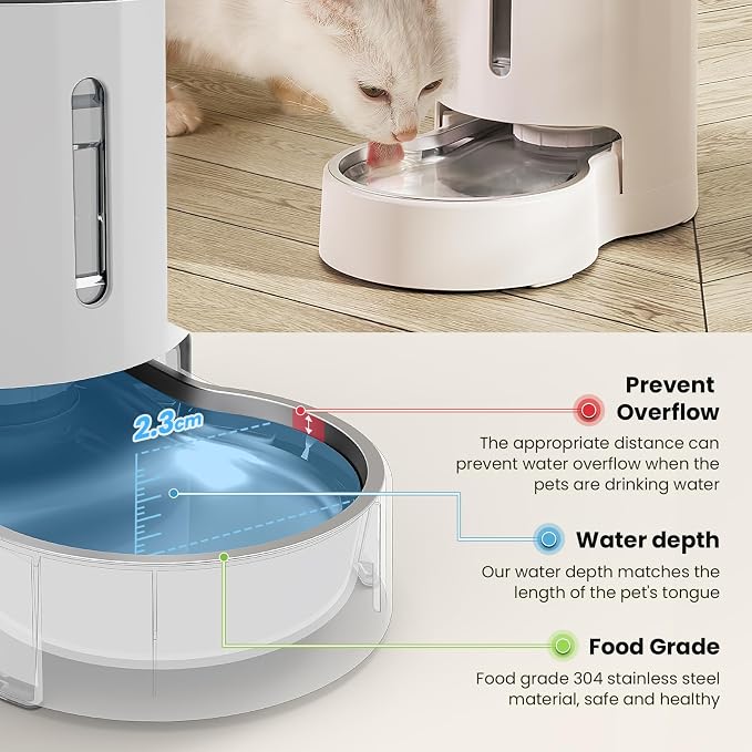 CZPET 2.5 Gallon Dog Water Bowl Dispenser with Filter (9.5L,White) | With Stainless Steel Bowl Gravity Waterer, Large Capacity and Drinking Area Noise-Free for Pets