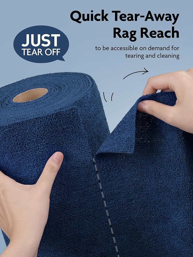 Fantasticlean Microfiber Cleaning Cloth Roll -75 Pack, Tear Away Microfiber Towels, 12" x 12", Reusable, Washable, Scratch Free, Ultra Absorbent for All-Around Cleaning Supplies (Navy Blue)