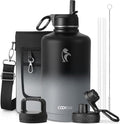 Coolflask Water Bottle 87 oz with Straw, 2/3 Gallon Insulated Stainless Steel 3 Lids Large Water Jug Wide Mouth for Sports or Office, Non-BPA Keep Cold Up to 48 Hrs or Hot Up to 24 Hrs, Piano Night