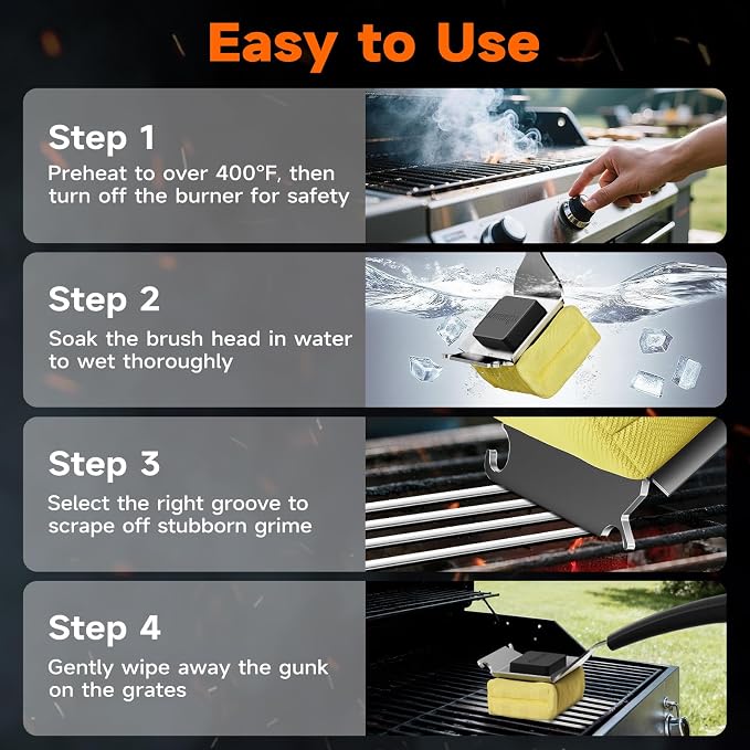 Bristle Free Grill Brush with Scraper for Outdoor Grill Cleaning, Safe Steam BBQ Grill Cleaner, Replaceable Head, Grilling Accessories for Cast Iron, Stainless Steel, Porcelain, Ceramic Grates - Black