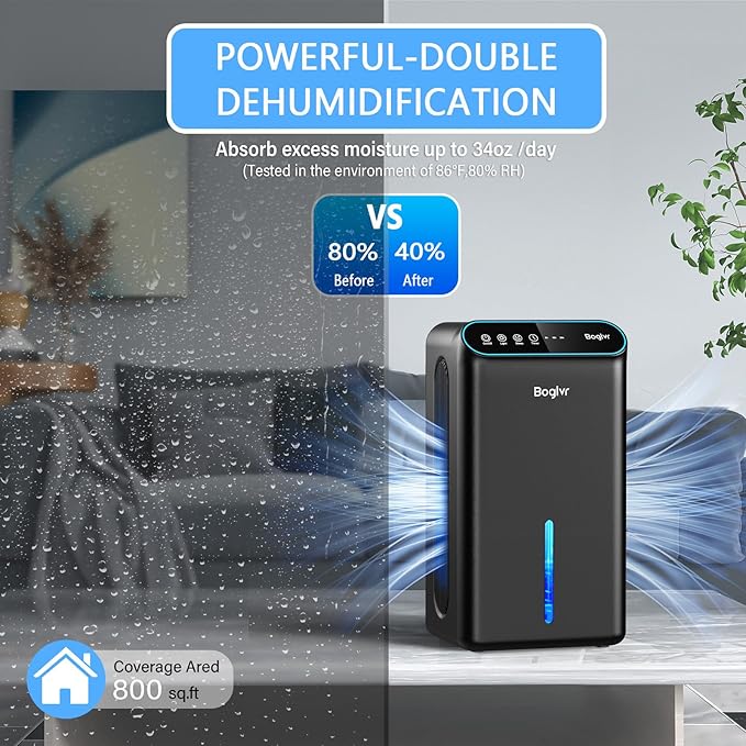 Dehumidifier for Home up to 1000 sq.ft, 98oz Small Quiet Dehumidifier with Drain Hose, 3 Timer Modes, Auto Shut Off, Aromatherapy & 7 Color Light for Bedroom, Bathroom, Basement (Pure Black)