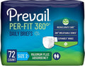 Prevail Per-Fit 360 Daily Incontinence Briefs, Unisex Adult Incontinence Briefs with Tabs, Maximum Plus Absorbency, Size 2, 72 Count (4 Packs of 18)
