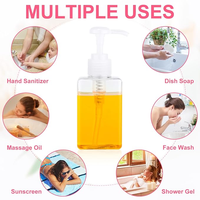 Domensi 24 Pcs 100ml /3.4 oz Pump Bottle Mini Travel Bottles Small Dispenser Containers Plastic Pump Lotion Dispenser Empty Square Travel Size Containers Toiletries (Multicolor)