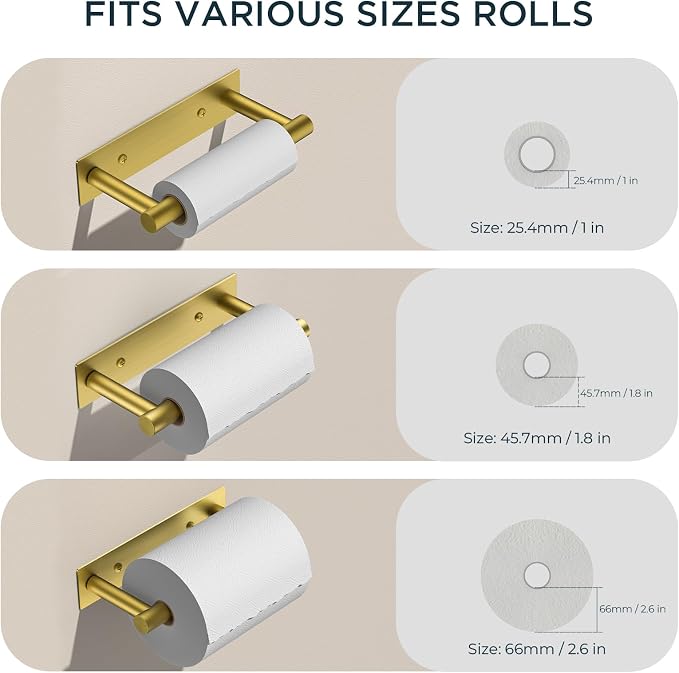 FORIOUS Toilet Paper Holder, Adhesive or Screw Wall Mount Pivoting Tissue Roll Holder, Stainless Steel Self Adhesive Toilet Paper Roll Holder no Drilling (Brushed Gold, Square)