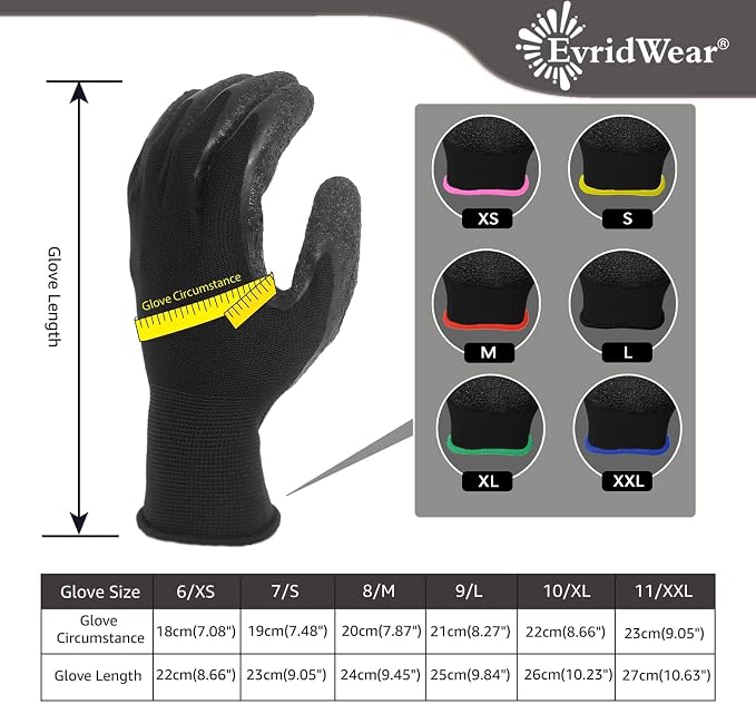 Evridwear Crinkle Latex Rubber Hand Coated Safety Work Gloves for Men Women General Multi Use Construction Warehouse Gardening Assembly Landscaping,Black Medium 120 Pairs Pack
