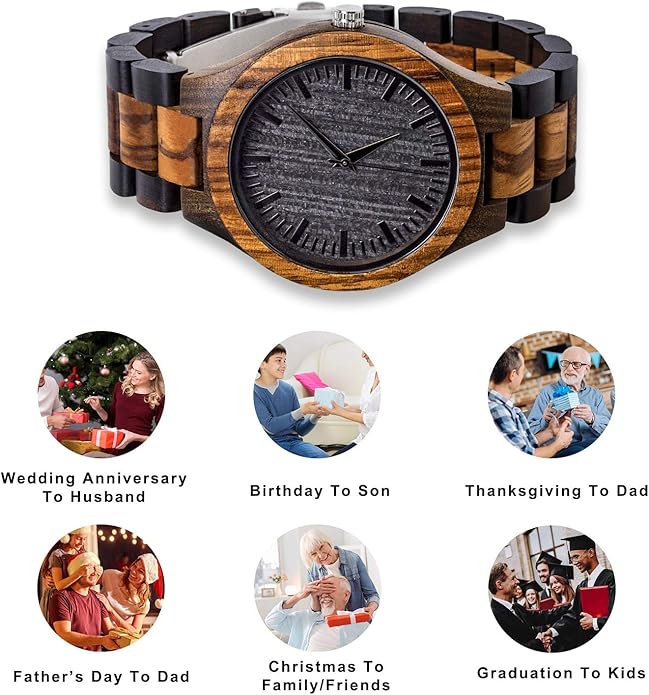 Custom Engraved Wood Watch Gifts for Fiancé Boyfriend Husband Men Him As Personalized Anniversary Christmas Birthday Father Day Graduation Valentine's Wooden Idea