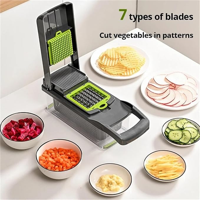 12 16 Piece Vegetable Cutter Set with Drain Basket Stainless Steel Slicer Dicer Potato Peeler Carrot Grater Kitchen Tool(12pcs)