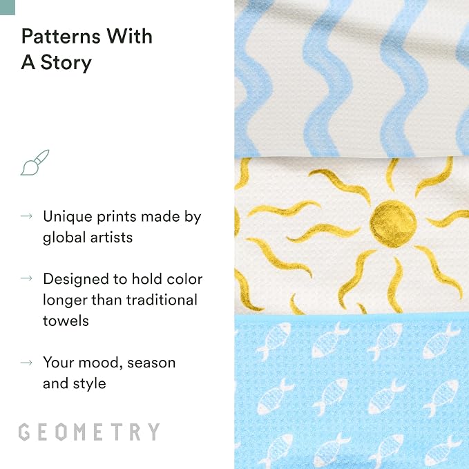 GEOMETRY Tea Towels – Spring & Summer Collection – Quick-Dry, Ultra-Absorbent, Reusable Microfiber Kitchen Towels for Drying & Cleaning - Horizon - 3 Pack
