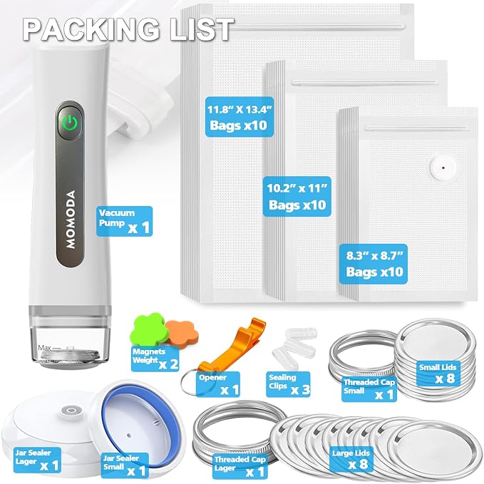 MOMODA Sous Vide Cooking Bags - Set of 30 | BPA-Free Reusable Vacuum Seal Bags with Air Valve for Joule and Anova Cookers | Freezer Safe Vacuum Food Storage Bags with Upgraded Compact Vacuum Sealer