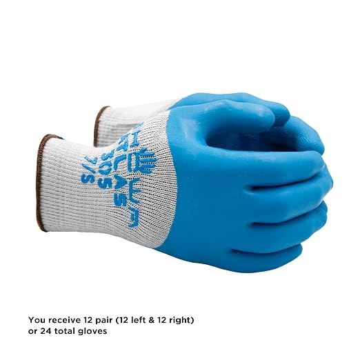 SHOWA Atlas 305 Natural Rubber Latex 3/4 Coated General Purpose Work Gloves with Poly/Cotton Liner, 10-Gauge, Medium (12 Pair)