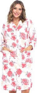 Casual Nights Women's Floral Snap Front Flannel Duster Long Sleeve Lounger Dress