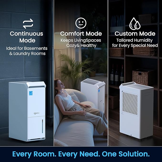 5,000 Sq.Ft Most Efficient Energy Star 2024 Dehumidifier with Pump,Vellgoo Max 100 Pint/D Smart Compressor Dehumidifier for Basement with Drain Hose, for Home,Large Rooms