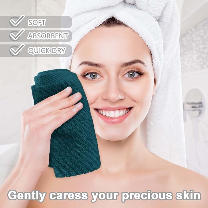 VOOVA & MOVAS Face Towels 6PC, 100% Cotton, 13x13 in, Deep Turquoise | Thick, Quick Dry, Soft, Absorbent, Fluffy Bathroom Hand Towels, Wash Cloths For Showering, Towel Gift Set