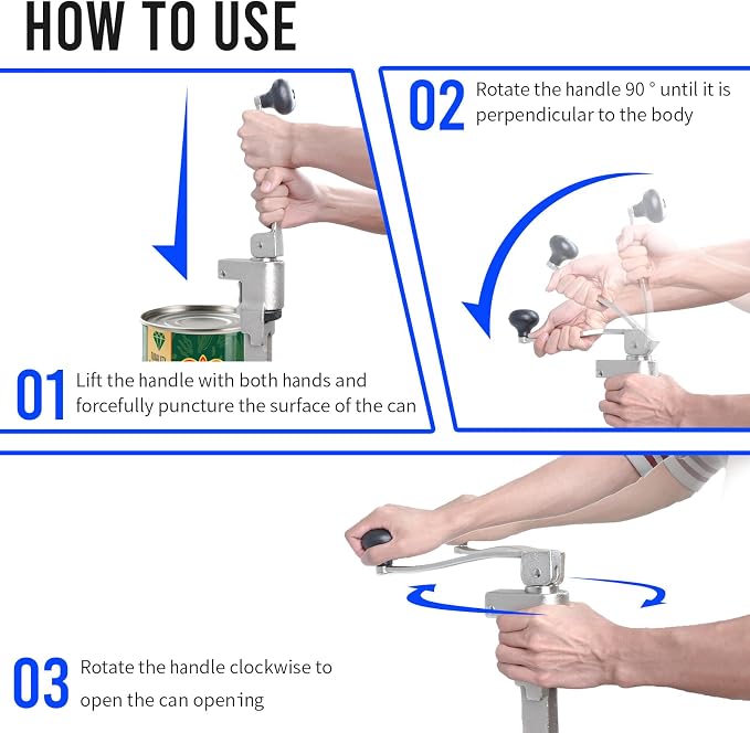 Commercial Can Opener Heavy Duty, 20" Stainless Steel Table Mounted Opener for #10 Cans up to 11" Tall, Professional Industrial Kitchen Tool with Cast Steel Base and Stainless Blade