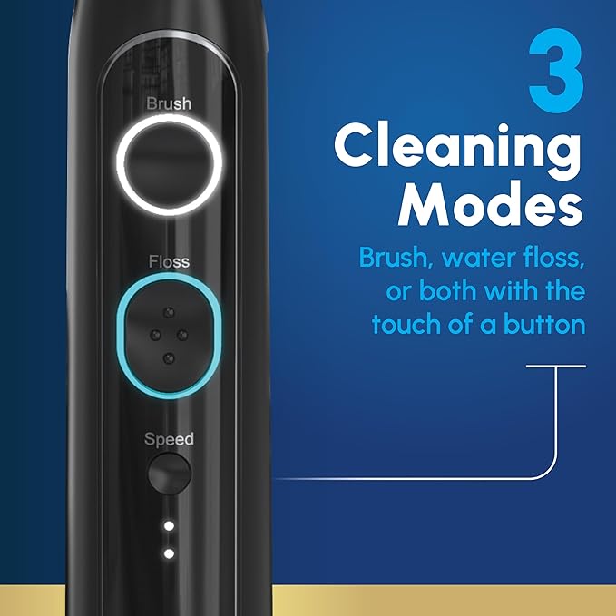 Waterpik Sonic-Fusion 2.0 Professional Flossing Electric Toothbrush with Water Flosser Combo Two In One, For Daily Gum Care and Cleaning Teeth, Braces, Implants, Black SF-04CD012-4, Packaging May Vary