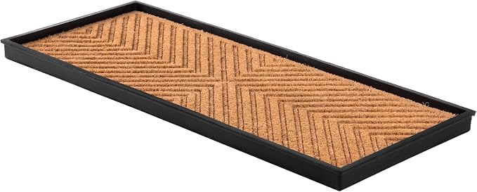 Anji Mountain AMB0BT3F-017 Black Rubber Boot/Shoe Tray with Coir, Fits 3 Pair (34.5" Wide), Cross Embossed Insert