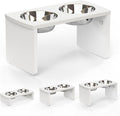 Elevated Dog Bowls, Waterproof Raised Dog Bowl for Medium & Large Dogs, HIPS Poly Lumber Stand with 2 Stainless Steel Bowls, Indoor & Outdoor Use (10'' Tall–48 oz Bowl, White)