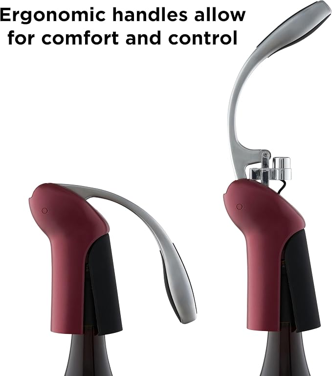 Rabbit Vertical Corkscrew Wine Opener with One-Pull Design, Foil Cutter Included, Easy to Use Manual Lever, Durable Stainless Steel Spiral, Merlot