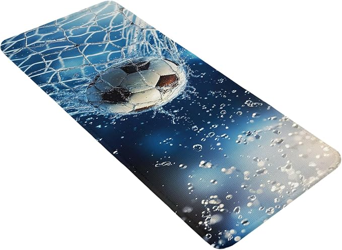 Hallway Runner Rug 31.5"x78.7", Soccer Ball Absorbent Non Slip Indoor Outdoor Carpet, Wet Net Power Shot Blue Football Low Profile Runner Rugs for Corridor Kitchen Laundry Room Mudroom Entryway