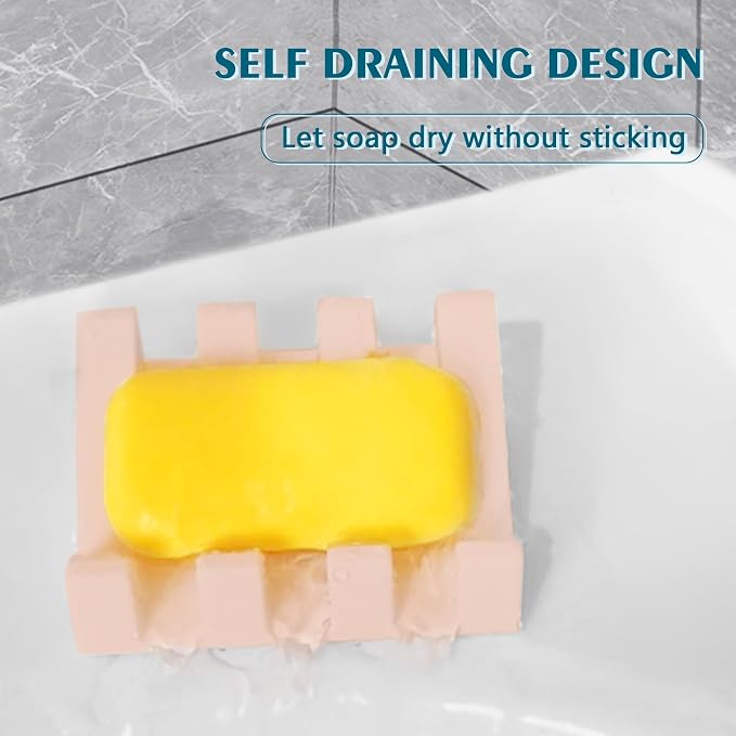 Self Draining Soap Dish Holder,Silicone Soap Dish,for Bathroom,Kitchen, Sponges，Can Extend Soap Life，Keep Soap Bars Dry and Easy Cleaning (Pink,3-Pack)