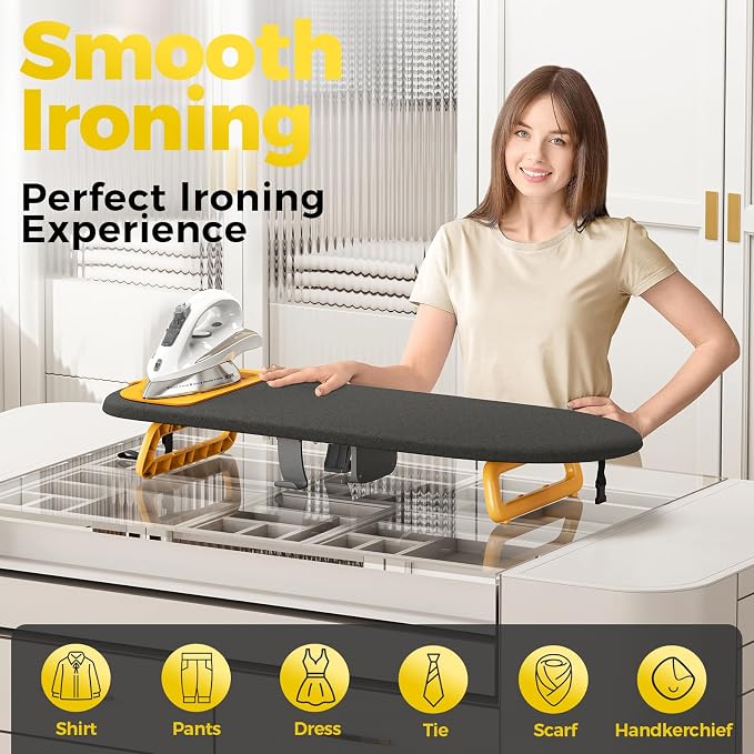 KINGBOARD Tabletop Ironing Board, Small Ironing Board with Iron Holder, Foldable Mini Iron Board, Easy Storage for Travel & Dorm, 12x32 Black & Orange
