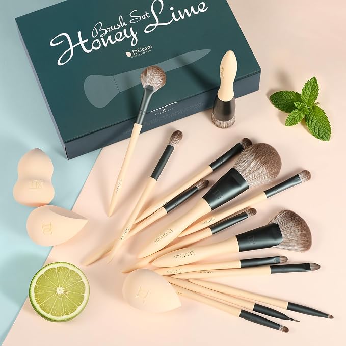 DUcare 18 Makeup Brushes Set Makeup Sponges Cosmetic Bag | Powder Foundation Contour Blush Concealer Eye Shadow Blending Liner Make Up Brush Kit