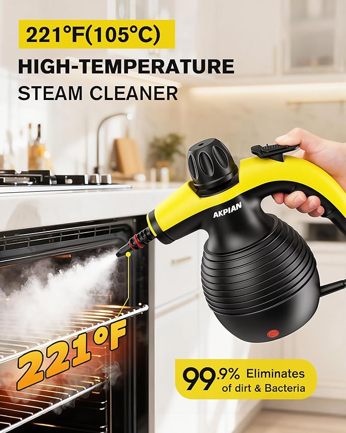 Handheld Steam Cleaner, 1050W Multipurpose Portable Steamer Cleaning with 10 Accessories, Chemical-Free High Pressure For Tile, Grout, Floor, Kitchen, Bathroom, Windows