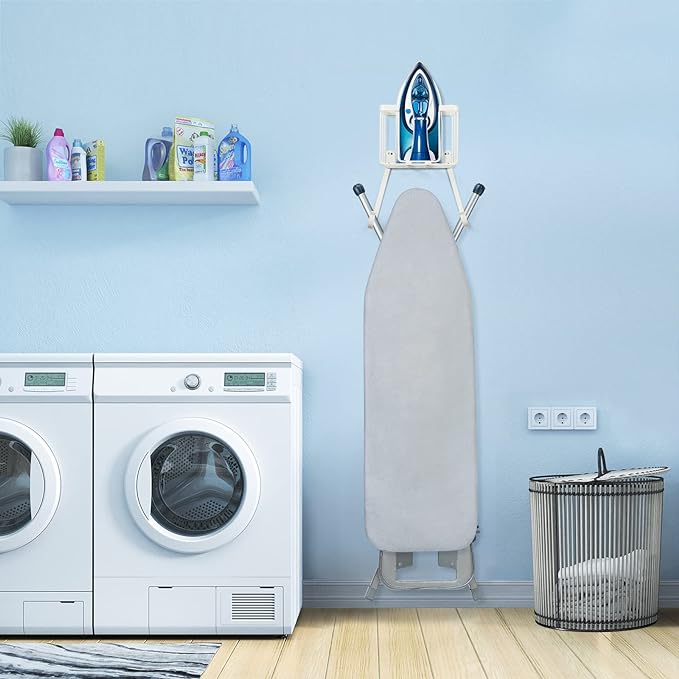 ORLESS Over The Door/Wall Mount Ironing Board Hanger, Laundry Room Iron and Ironing Caddy Board Storage Holder White