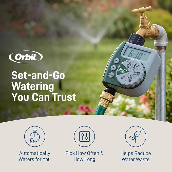 2-Pack (2 Total Timers) Orbit Programmable Digital Hose Watering Timer - 1 Outlet - Battery Powered - with LCD Screen - Built-in Rain Delay - Water-Resistant - 62061