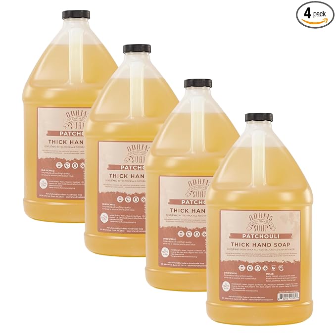 Adams Handmade Soap Thick Organic Castile Liquid Hand Soap 1 Gallon Refill - Patchouli (Pack of 4)