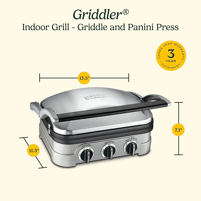 Cuisinart Panini Press and Grill, 1500W 5-in-1 Griddler, Dishwasher-Safe | Panini press, sandwich maker & indoor grill with reversible nonstick plates & dual heat control, GR-4NNAS
