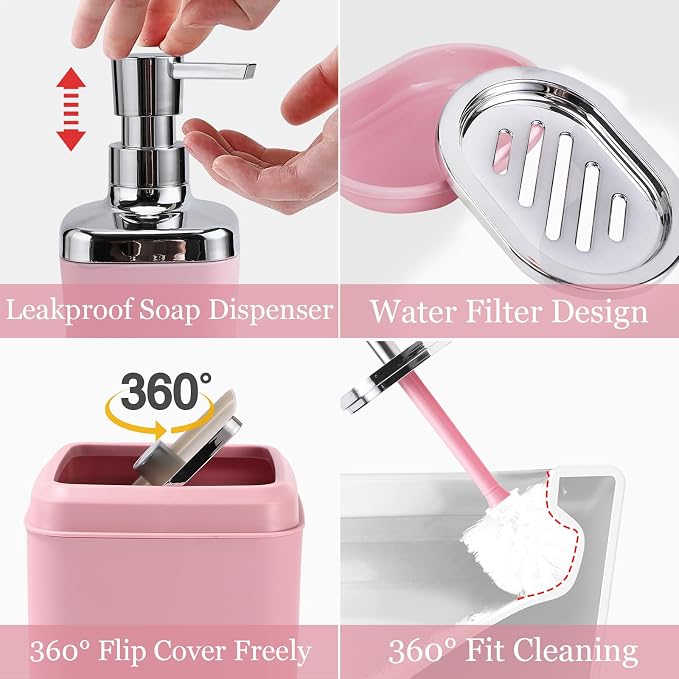 XLHOMO Bathroom Accessory Set–Bathroom Sets with Shower Curtain and Rugs, Non Slip Bathroom Rugs Super Absorbent, Pink Ombre Waterproof Shower Curtain with Hooks, Pink Bathroom Sets Complete for Home