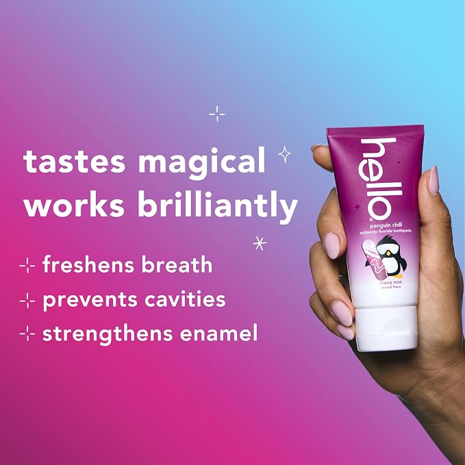 Hello Penguin Chill Kids Toothpaste with Fluoride, Kids Mint Toothpaste with Cherry Flavor, Freshens Breath and Helps Prevent Cavities, Strengthens Enamel, SLS Free, 4.2 oz Tube (Pack of 3) | Freshens Breath, Prevents Cavities, Strengthens Enamel, Tast...