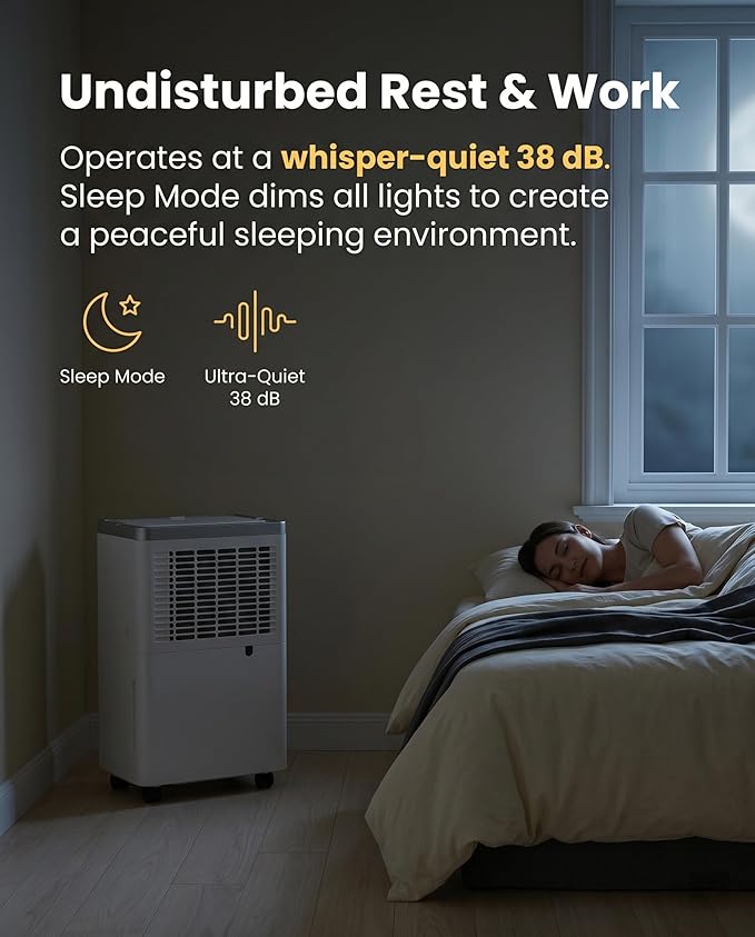 34 Pints Dehumidifier for Basement with Drain Hose, 38dB Quiet for Home Bedroom Bathroom, 24HR Timer, 3-Color Indicator, Auto Defrost, Child Lock
