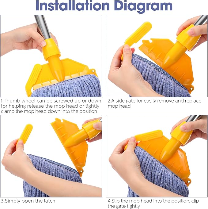 Eccliy 6 Pack Commercial Mop Heads Replacement Heavy Duty 18 oz Loop End Cotton String Wet Mop Refills Washable Absorbent Reusable for Industrial Home Tile Wood Concrete Floor (Blue,Orange)