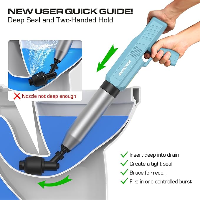 ‌Electric Toilet Plunger for Bathroom, High-Pressure Air Plunger, Heavy-Duty Clog Remover for Toilets, Toilet Drain Unclogger (Dusty Blue)