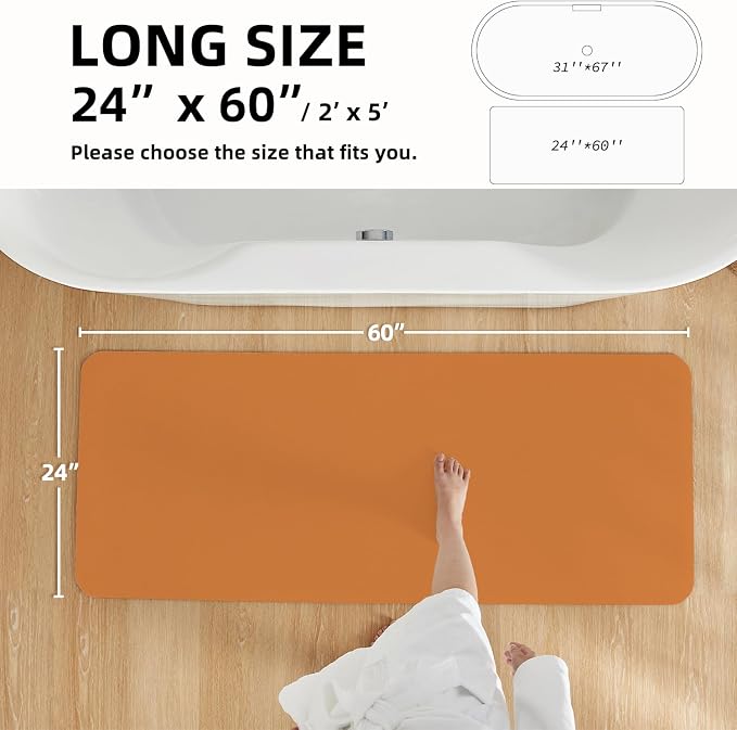 TYUU Bathroom Mat Quick Dry, Bathroom Rugs Non Slip Washable Thin Absorbent Bath Mat Fits Under Door Bathroom Floor Mat Perfect for Bath, Shower, or Sink 24"x60" Orange