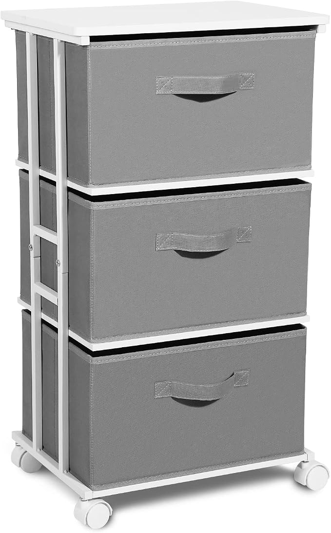 MAX Houser Dresser Tower with 3 Drawers,Fabric Dresser Drawer Organizer Unit,Dresser Chest with Wood Top,Vertical Storage Dresser,Small Dresser for Bedroom,Office-Dark Grey | Fabric Storage Organizer Unit, Chest of Drawers with with WoodTop, Small Vert...