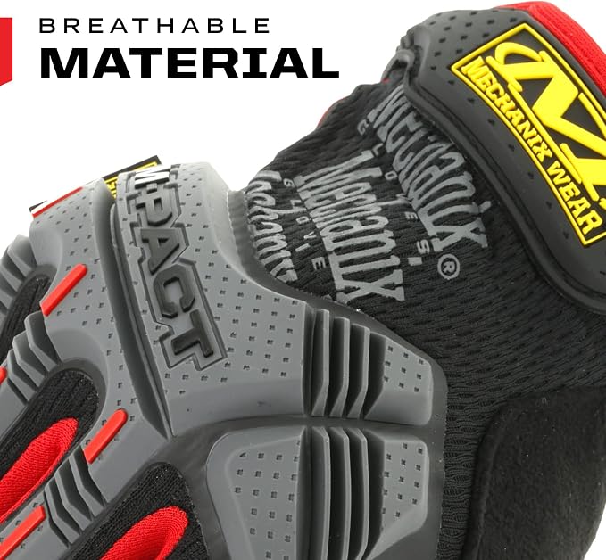 Mechanix Wear M-Pact Impact Resistant Work Gloves - Durable Safety Gloves for Men - Touchscreen Capable - Machine Washable - Breathable - Large - Red/Black
