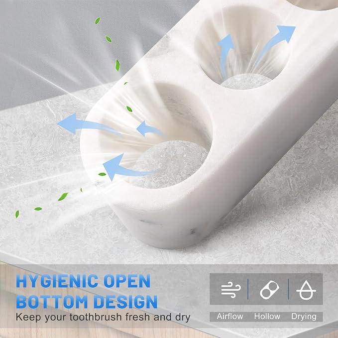 BCS Toothbrush Holder for Bathrooms, 3 Slots Marble Toothbrush Organizer, Makeup Brush Stand Toothbrush Storage Collection for Bathroom Countertop Vanity Organization - Grigio Fantasy