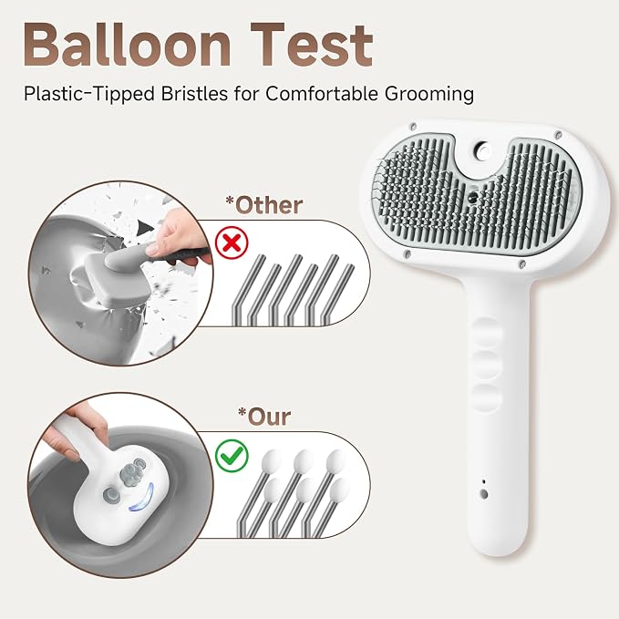 Pet Steam Brush for Dog & Cat - 3-in-1 Steam Grooming Brush for Shedding & Hair Removal - Pet comb leave-inserum with Mist for Long Haired Pets - Includes 2*Waterless Shampoo, Grey