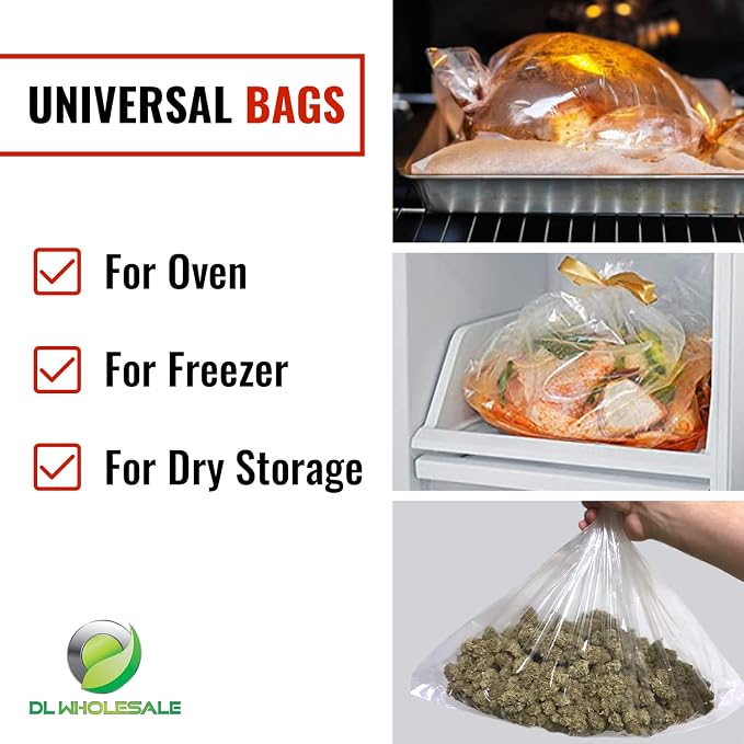 DL Wholesale BirdBags Turkey Bags, 18” x 20” 100 Pack, USA & EU-Approved, Freezer & Oven Safe, Great Heat-Safe 450*F Perfect for Cooking in Ovens & Brining, Heavy Duty Cook Bag for Turkeys